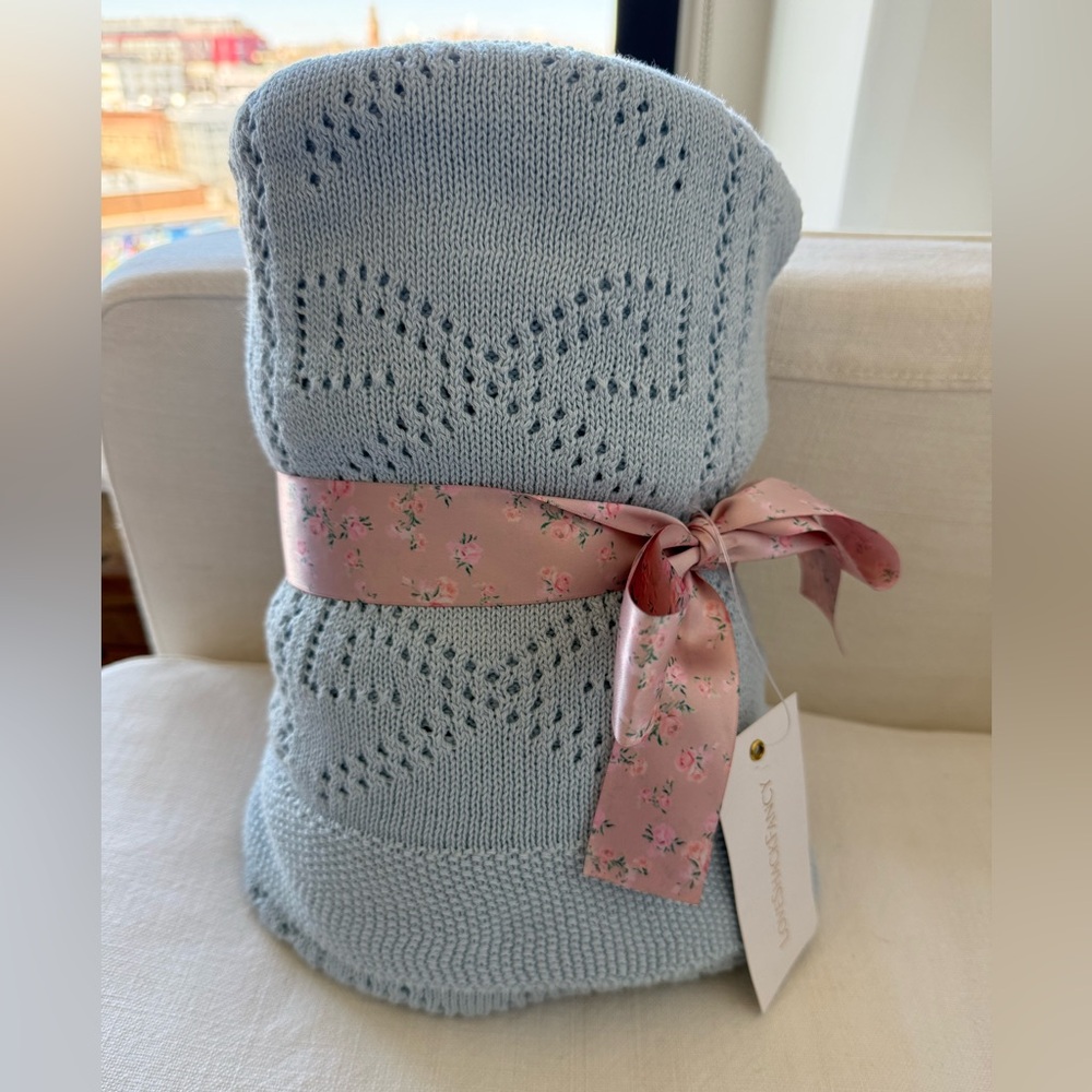 LoveShackFancy Pointelle Throw Blanket (Moonlight Blue)